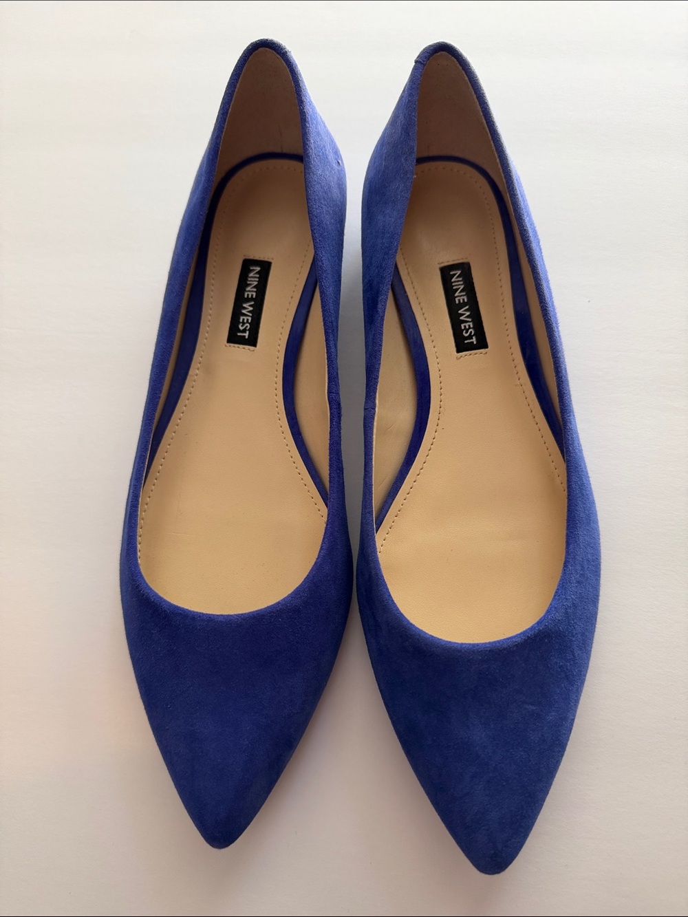 NWOB Nine West Cobalt Blue Suede Pointy Toe Slip-on Dress Flats